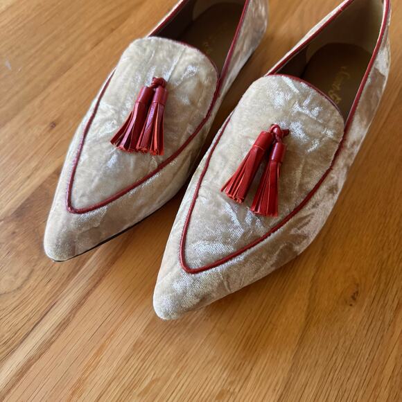 Saint G Saint Simona Cipra Velvet Tassel Moccasins Loafers in "Beige" Sz 7 - Picture 4 of 14